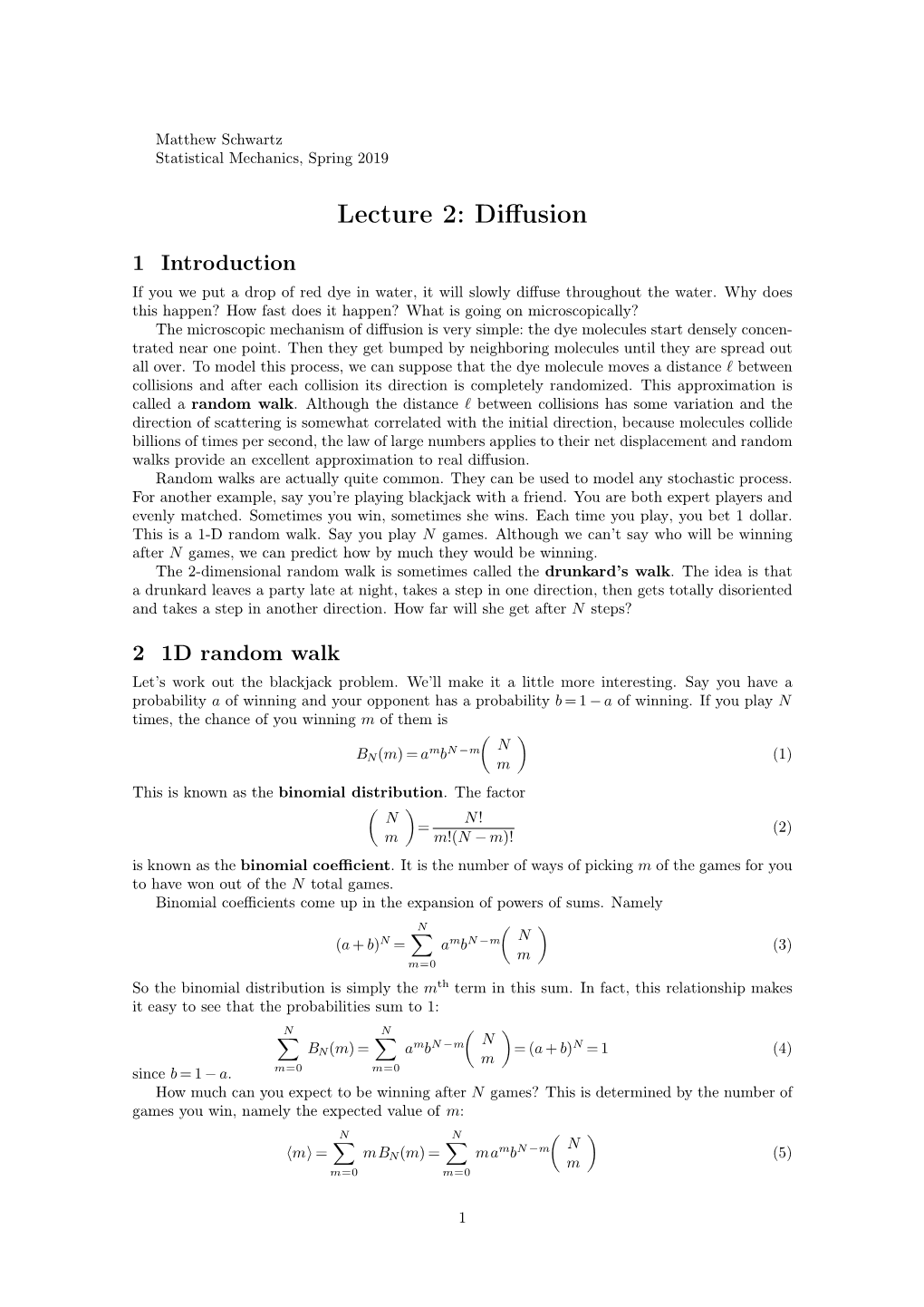 Lecture 2: Diffusion