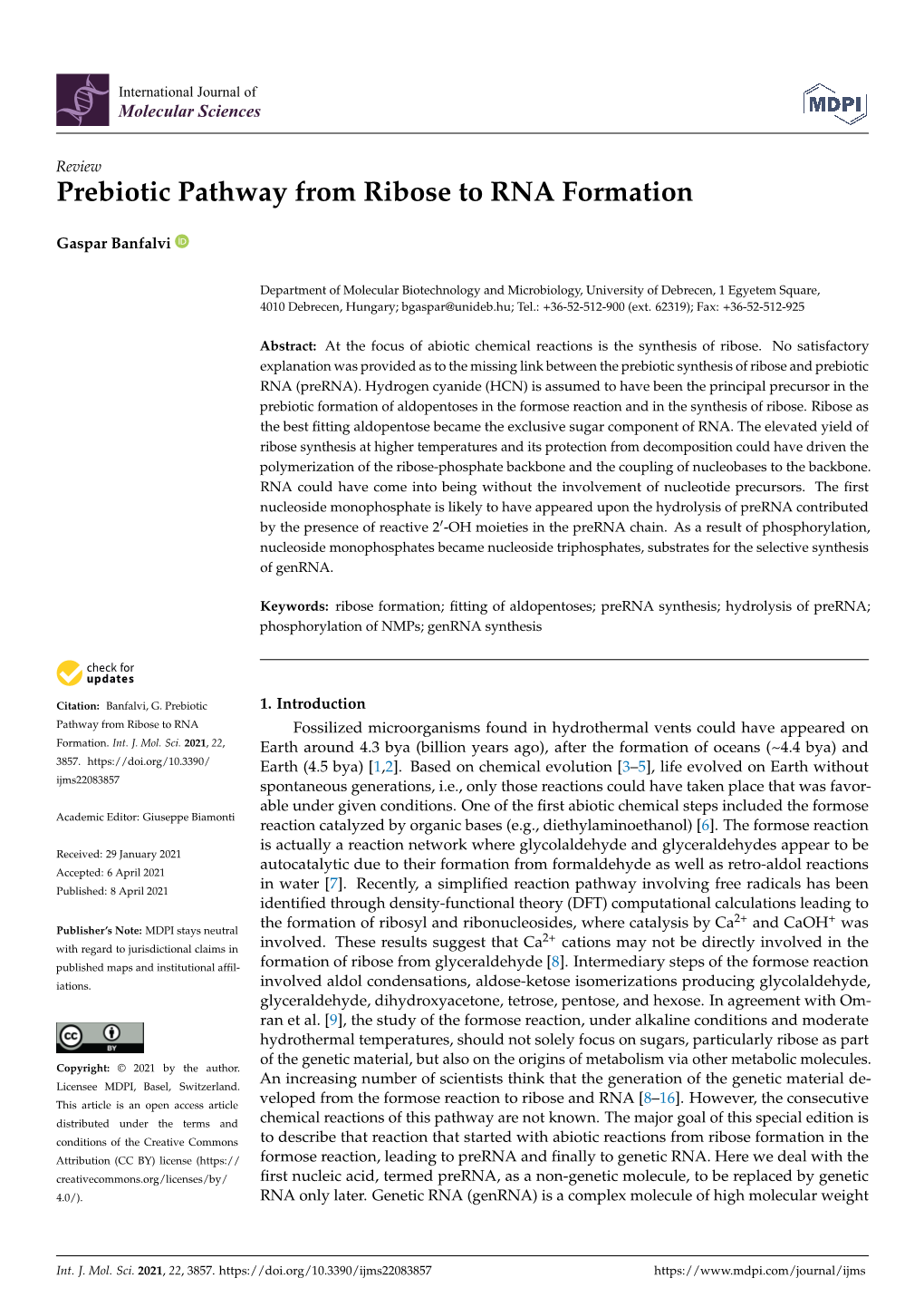 Prebiotic Pathway from Ribose to RNA Formation