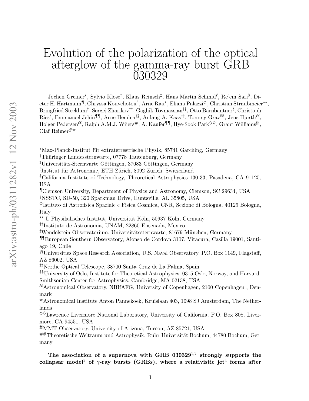 Evolution of the Polarization of the Optical Afterglow of the Gamma-Ray