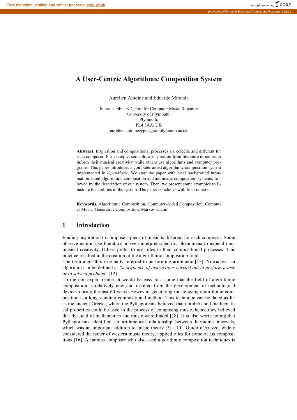 A User-Centric Algorithmic Composition System