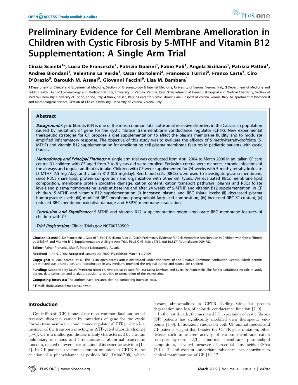 Preliminary Evidence for Cell Membrane Amelioration in Children with Cystic Fibrosis by 5-MTHF and Vitamin B12 Supplementation: a Single Arm Trial