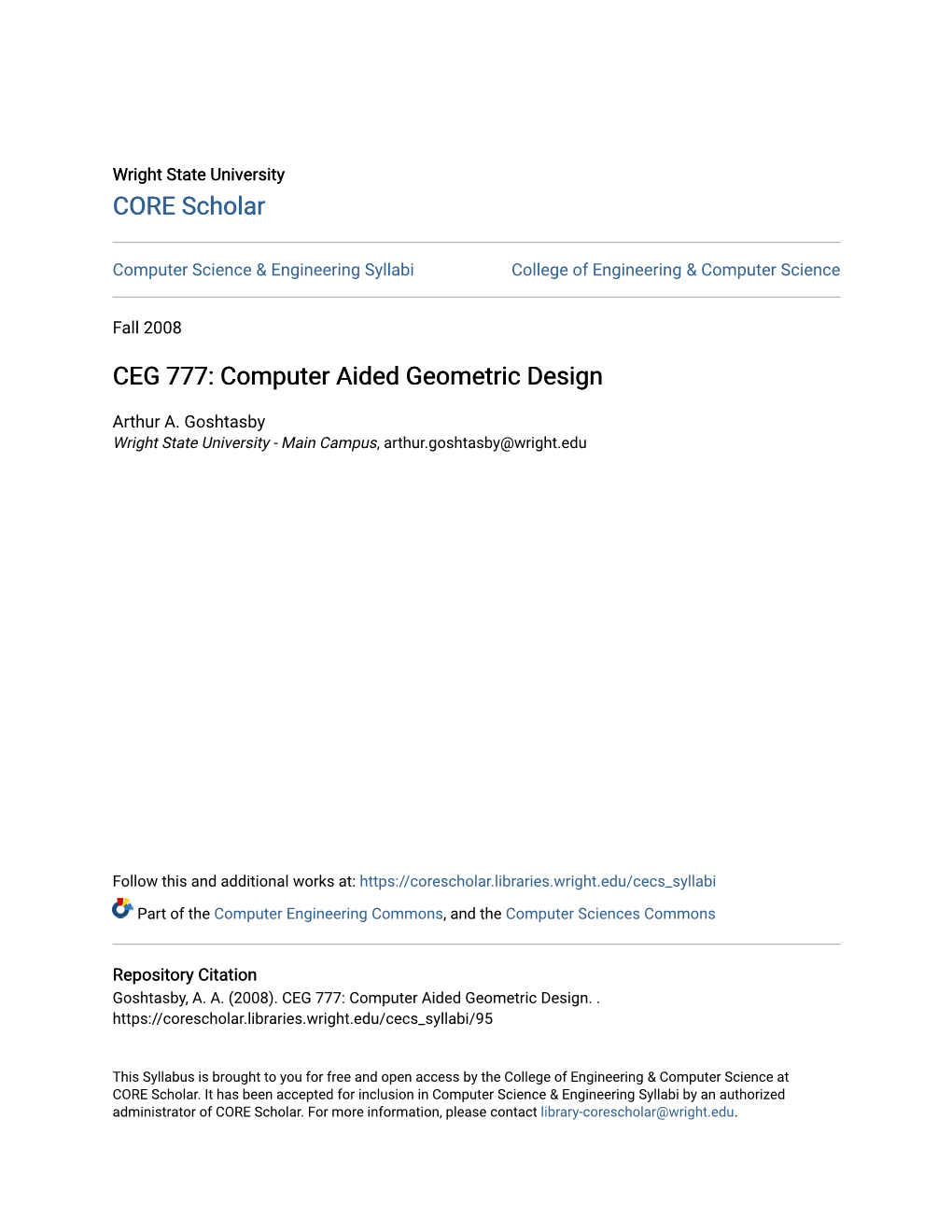 CEG 777: Computer Aided Geometric Design