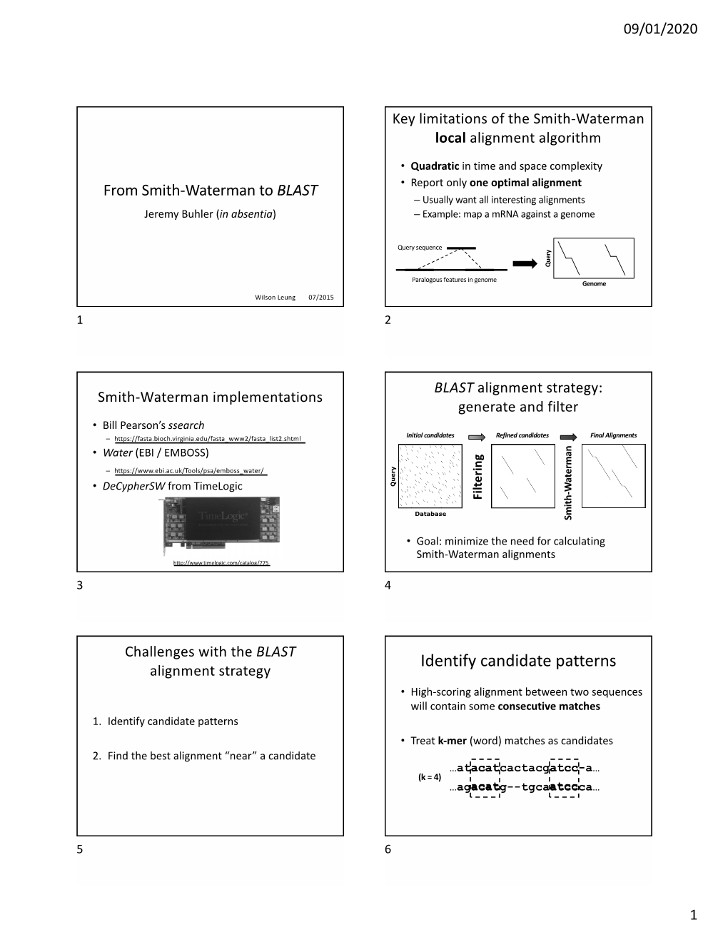 BLAST Report Only One Optimal Alignment – Usually Want All Interesting Alignments Jeremy Buhler (In Absentia) – Example: Map a Mrna Against a Genome