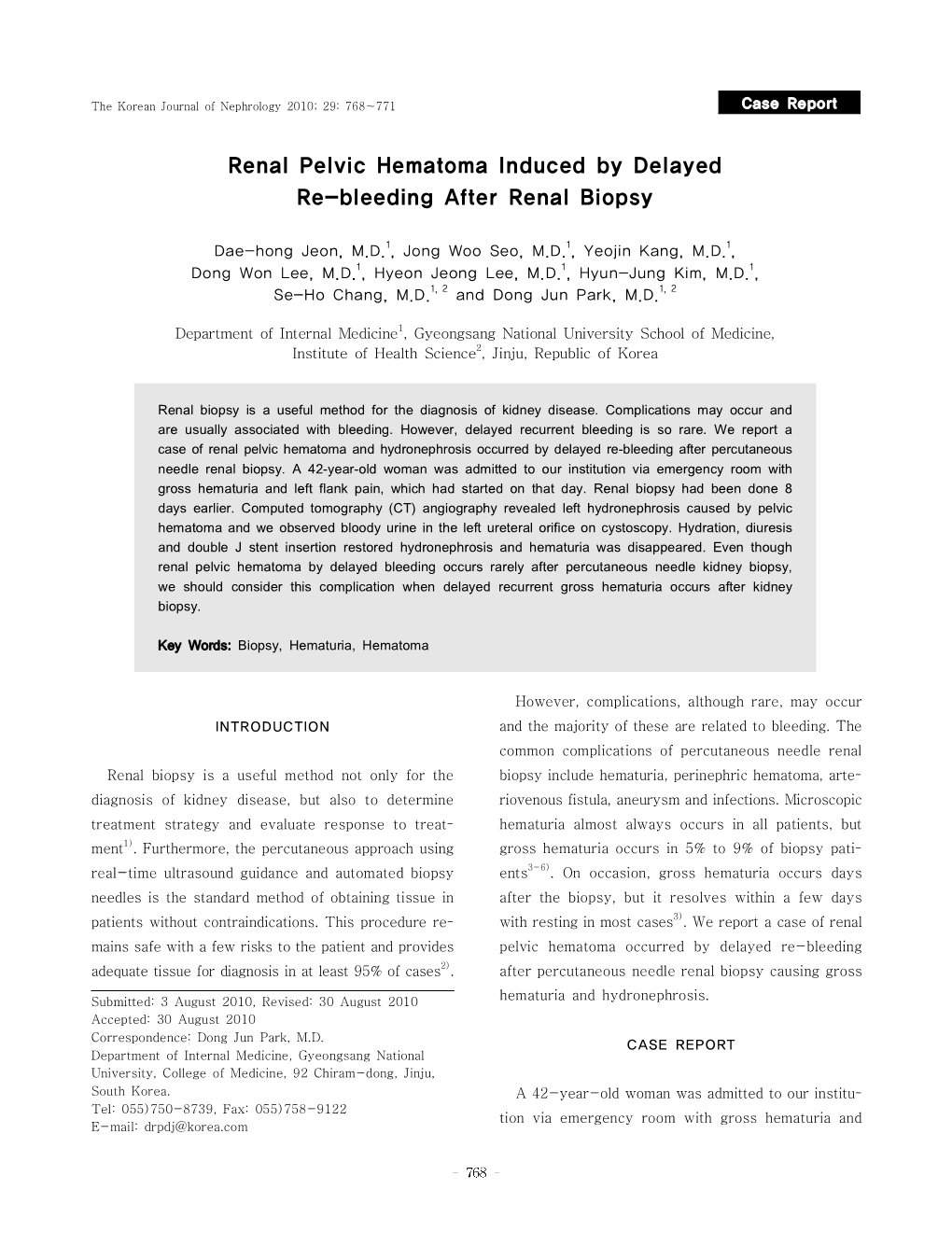 Renal Pelvic Hematoma Induced by Delayed Re-Bleeding After Renal Biopsy