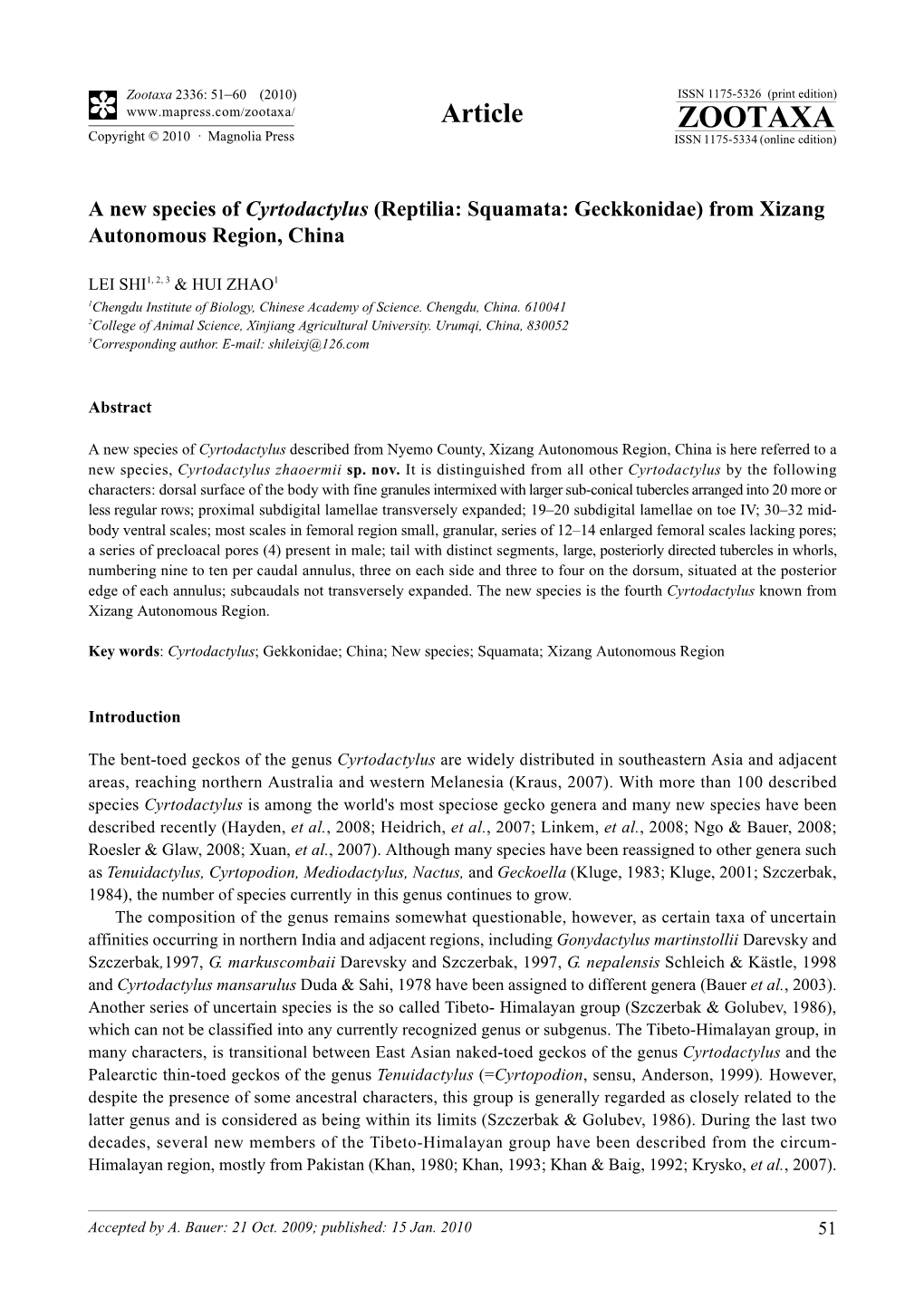 Zootaxa, a New Species of Cyrtodactylus (Reptilia: Squamata