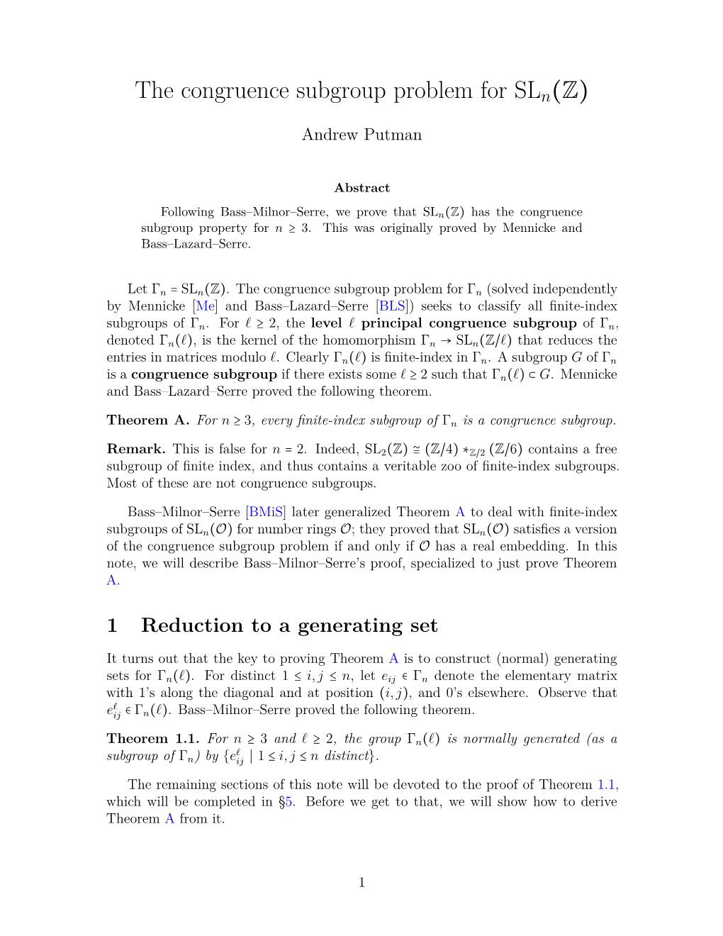 The Congruence Subgroup Problem for Sln(Z)