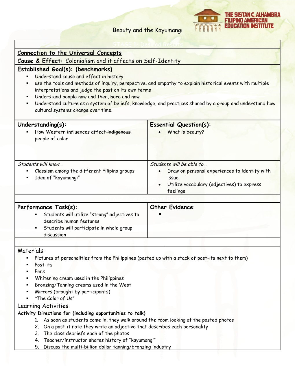 STAGE 1- Desired Results s9