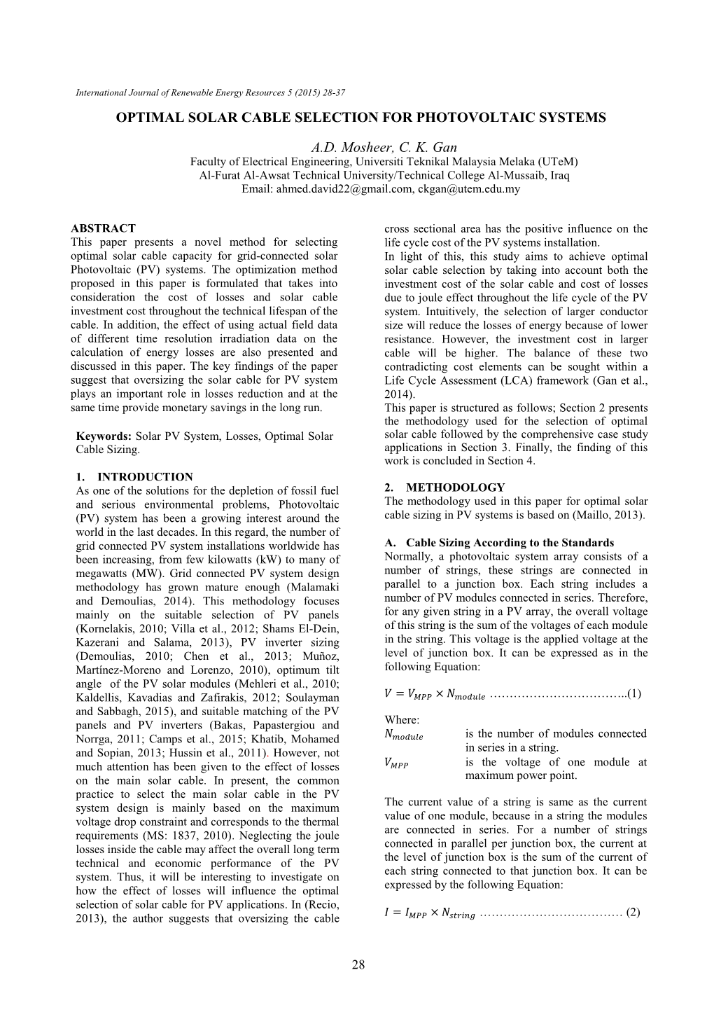 Optimal Solar Cable Selection for Photovoltaic Systems