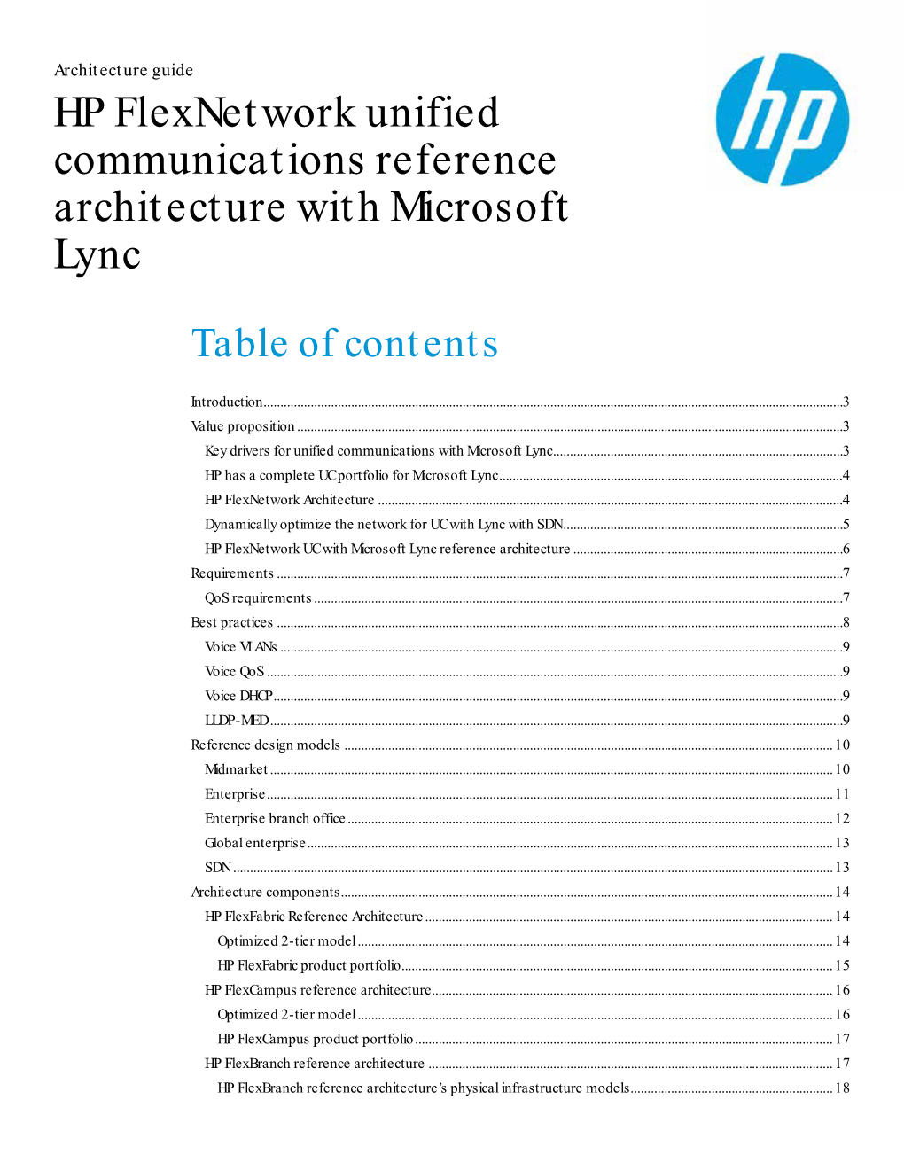 HP Flexnetwork Unified Communications Reference Architecture with Microsoft Lync