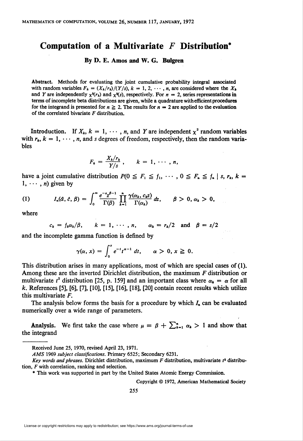 Computation of a Multivariate F Distribution*