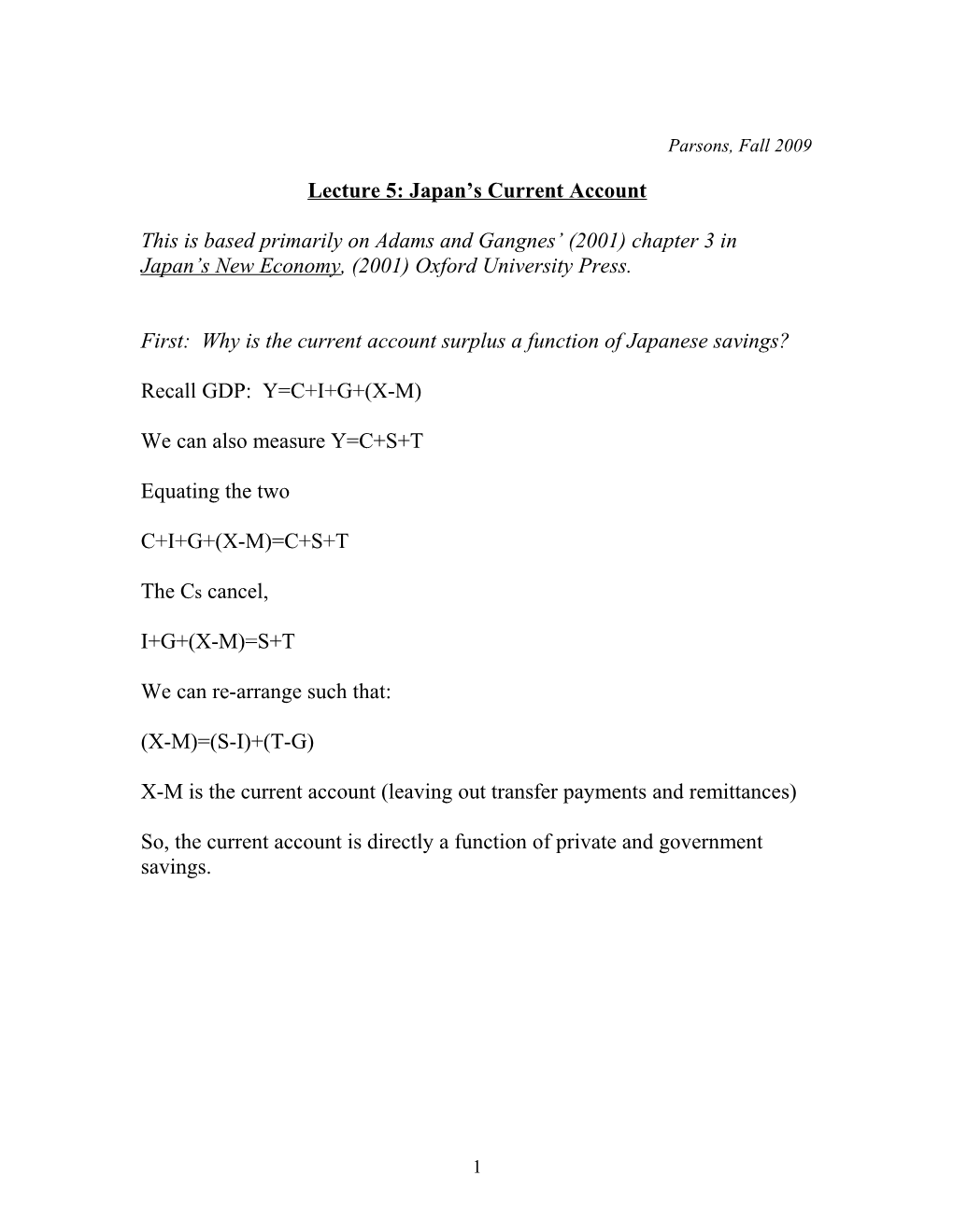 Lecture 5: Japan S Current Account