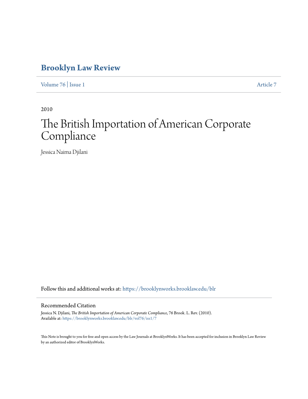 The British Importation of American Corporate Compliance, 76 Brook