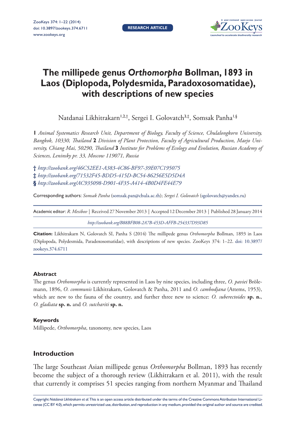 Diplopoda, Polydesmida, Paradoxosomatidae), with Descriptions of New Species