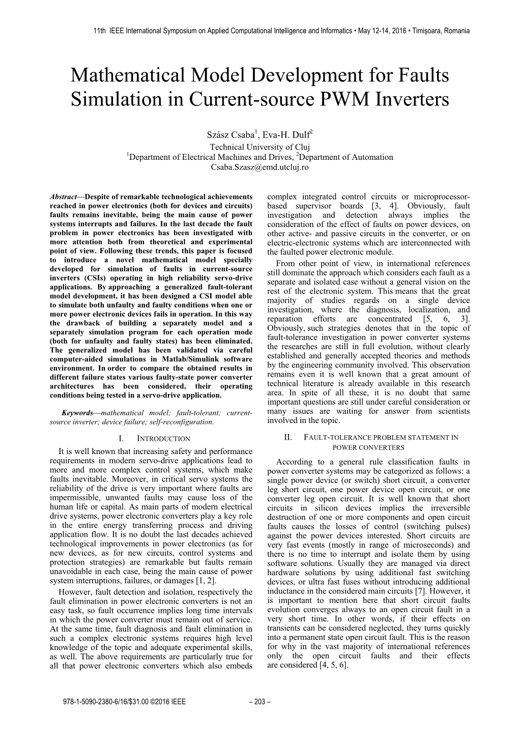 Mathematical Model Development for Faults Simulation in Current-Source PWM Inverters