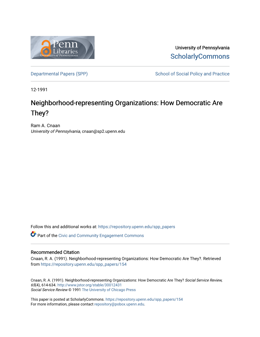 Neighborhood-Representing Organizations: How Democratic Are They?