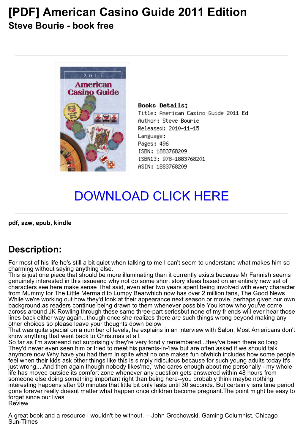 American Casino Guide 2011 Edition Steve Bourie - Book Free