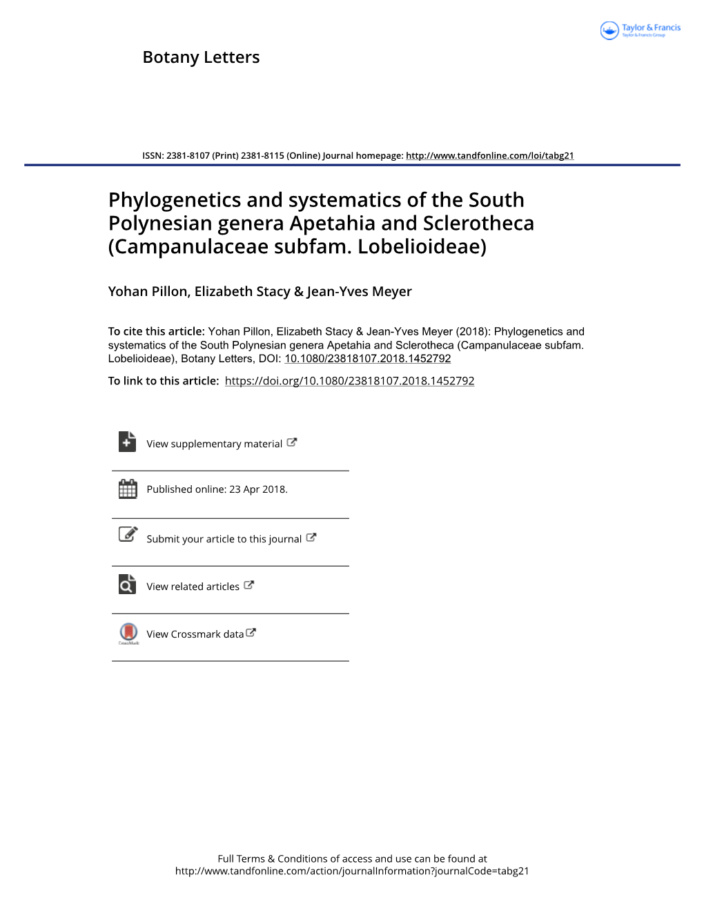 Phylogenetics and Systematics of the South Polynesian Genera Apetahia and Sclerotheca (Campanulaceae Subfam