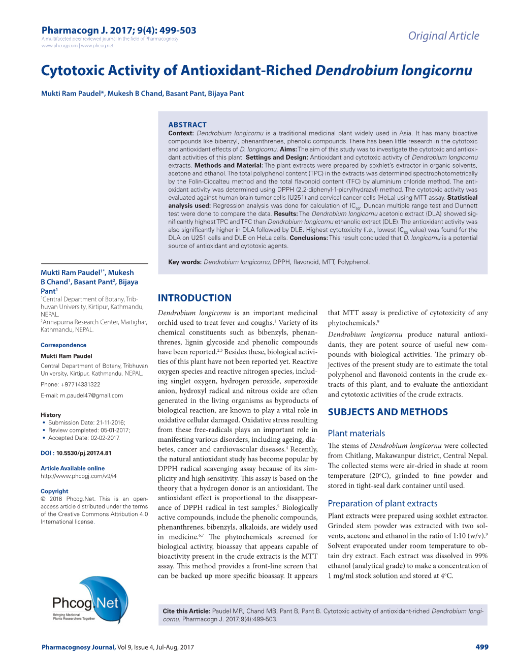 Cytotoxic Activity of Antioxidant-Riched Dendrobium Longicornu