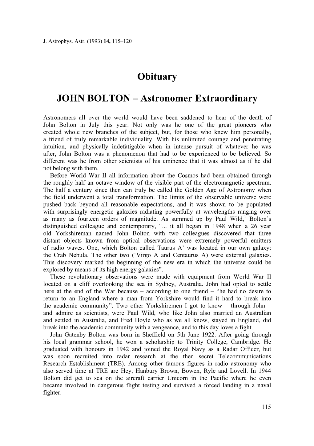 John Bolton — Astronomer Extraordinary