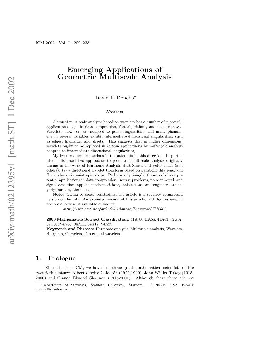 Emerging Applications of Geometric Multiscale Analysis 211