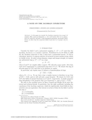 A NOTE on the JACOBIAN CONJECTURE 1. Introduction