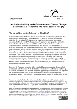 Institution-Building at the Department of Climate Change: Administrative Leadership of a Roller-Coaster Ride (A)