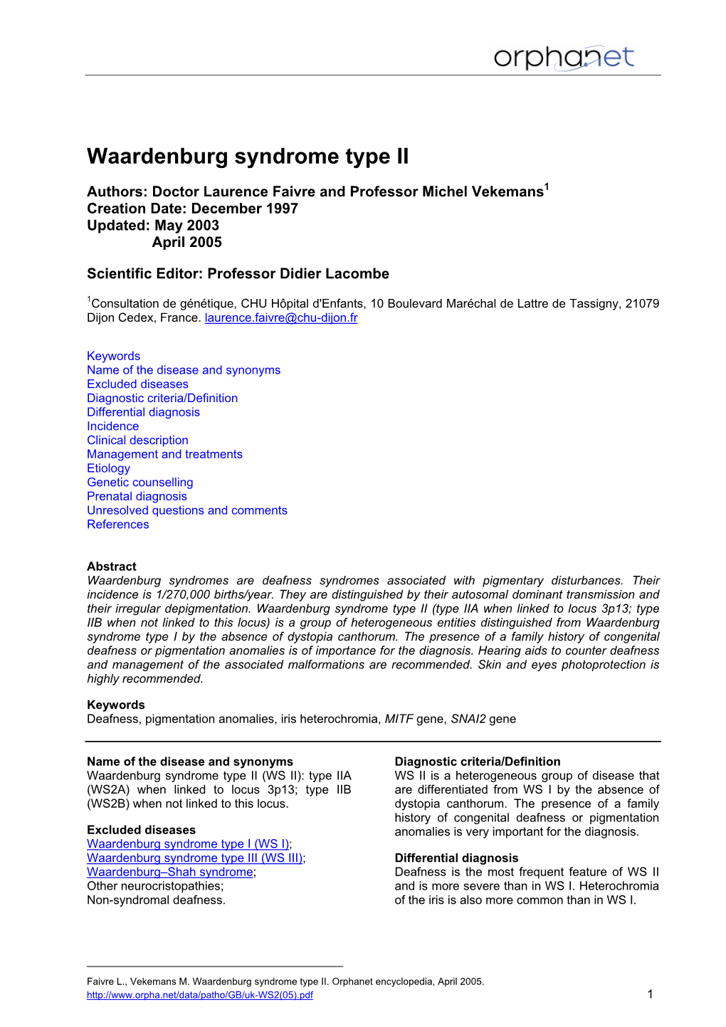 Waardenburg Syndrome Type II