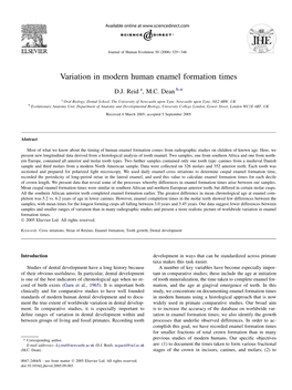 Variation in Modern Human Enamel Formation Times
