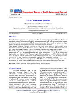 A Study on Foramen Spinosum. Int J Health Sci Res