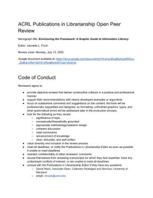 ACRL Publications in Librarianship Open Peer Review Code of Conduct