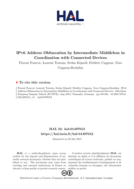 Ipv6 Address Obfuscation by Intermediate Middlebox