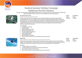 Student Summer Holiday Campaign Additional Activity Options Our Team Can Assist with Arranging Additional Optional Tours