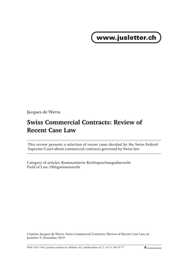 Swiss Commercial Contracts: Review of Recent Case Law