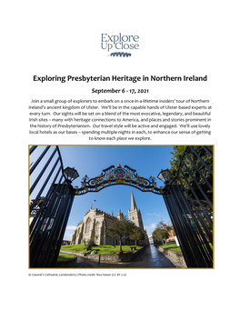 Exploring Presbyterian Heritage in Northern Ireland September 6 - 17, 2021