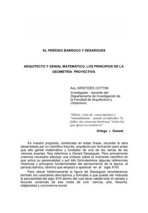 EL PERÍODO BARROCO Y DESARGUES ARQUITECTO Y GENIAL MATEMÁTICO, LOS PRINCIPIOS DE LA GEOMETRÍA PROYECTIVA Arq. ARISTIDES COTT
