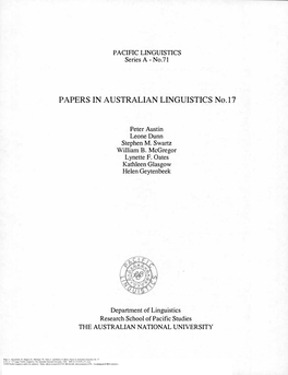 Papers in Australian Linguistics No. 17