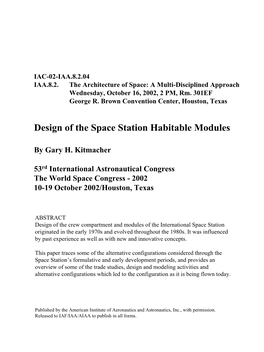 Design of the Space Station Habitable Modules