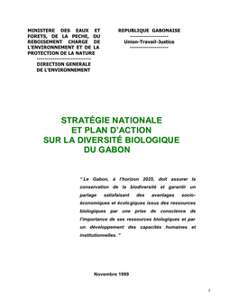 Stratégie Nationale Et Plan D'action Sur La Diversité Biologique Du Gabon