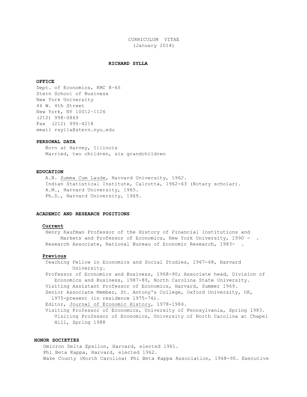 CURRICULUM VITAE (January 2014)