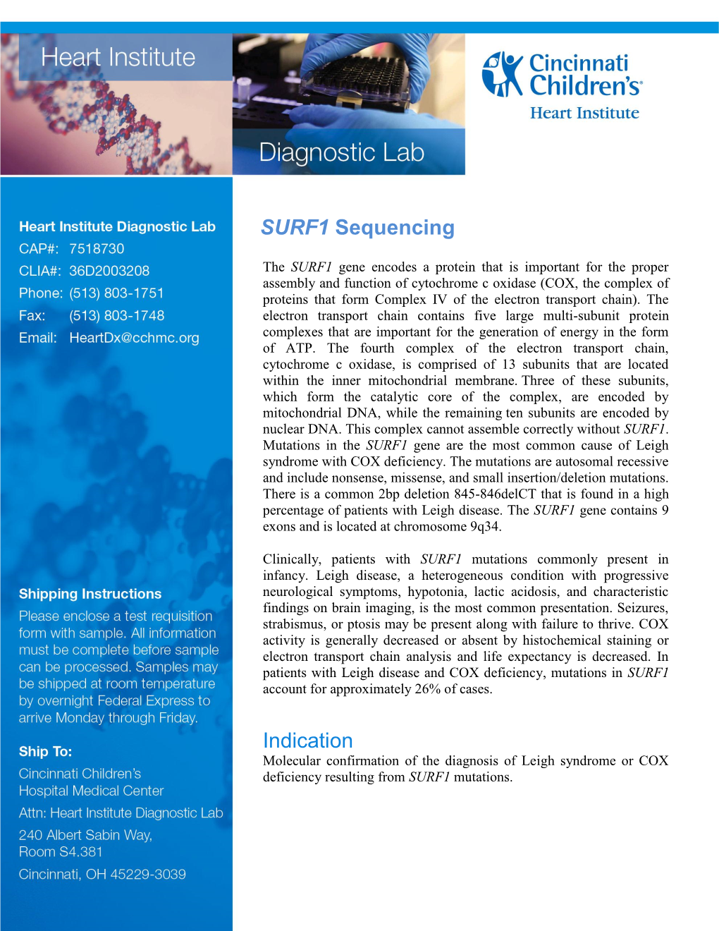 SURF1 Sequencing Indication