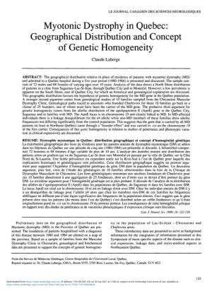 Myotonic Dystrophy in Quebec: Geographical Distribution and Concept of Genetic Homogeneity