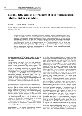 Essential Fatty Acids As Determinants of Lipid Requirements in Infants, Children and Adults