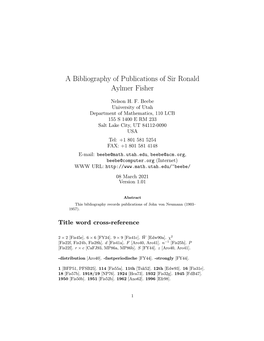 A Bibliography of Publications of Sir Ronald Aylmer Fisher