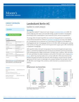 Landesbank Berlin AG 12 June 2020 Update to Credit Analysis
