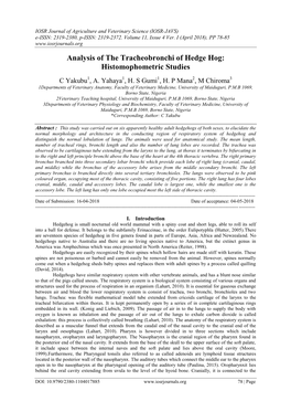 Analysis of the Tracheobronchi of Hedge Hog: Histomophometric Studies