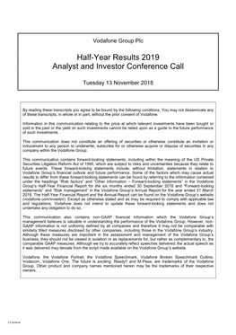 Half-Year Results 2019 Analyst and Investor Conference Call