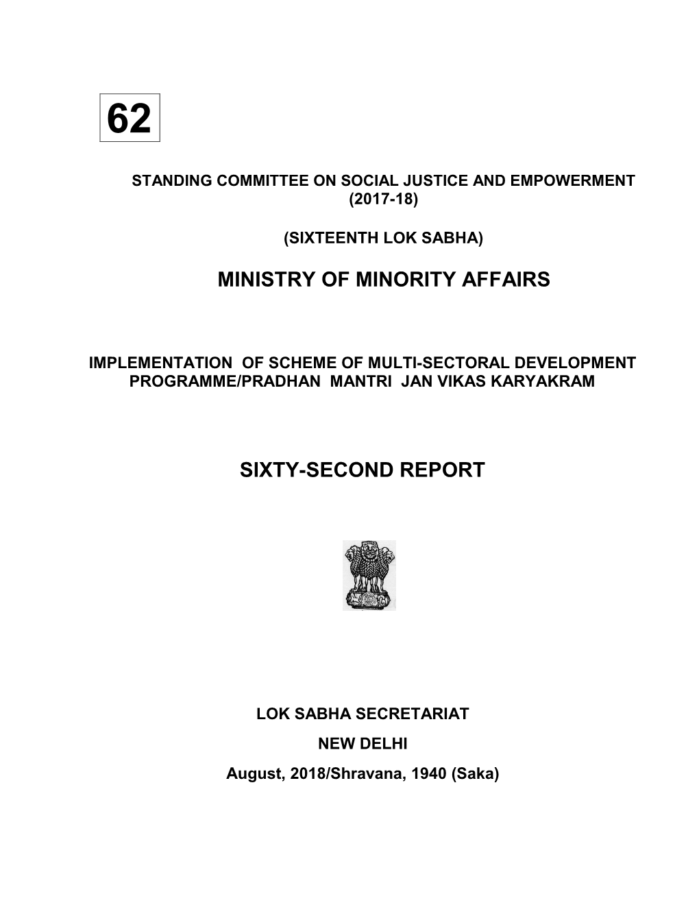 Ministry of Minority Affairs Sixty-Second Report