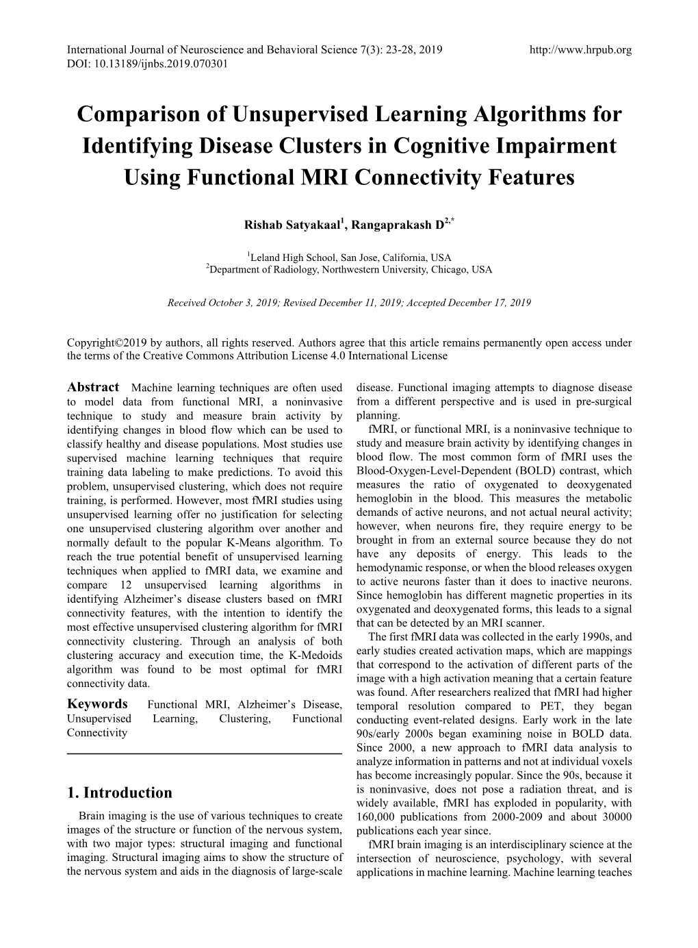 Comparison of Unsupervised Learning Algorithms for Identifying Disease Clusters in Cognitive Impairment Using Functional MRI Connectivity Features