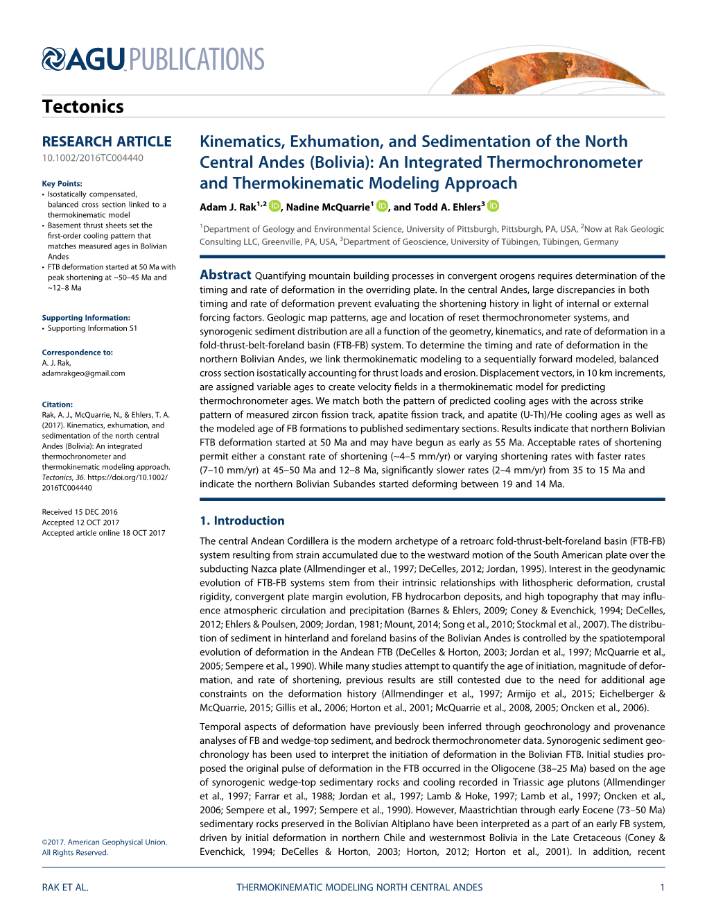 Kinematics, Exhumation, and Sedimentation of the North Central