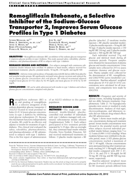 Remogliflozin Etabonate, a Selective Inhibitor of the Sodium-Glucose